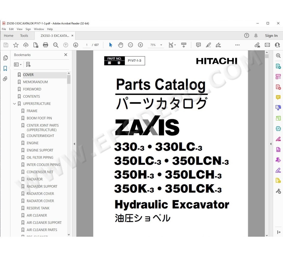 Hitachi Excavator Zaxis ZX330-3 ZX350LC-3 parts manual